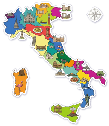 Cartina illustrata dell\'Italia con le regioni colorate